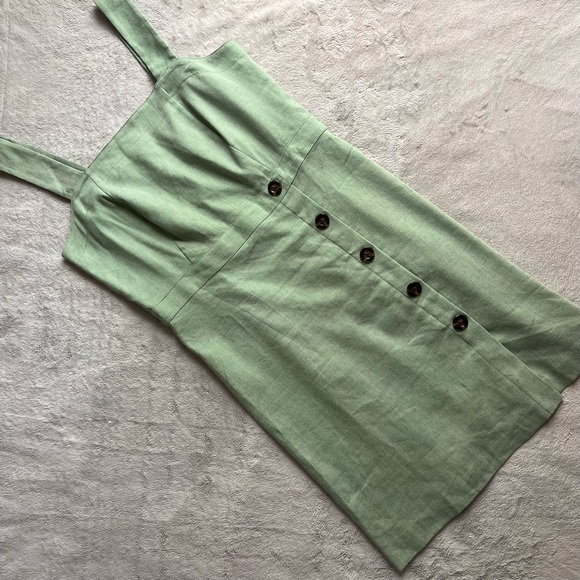 Ann Taylor Dresses & Skirts - Ann Taylor Linen Blend Button Sleeveless Square Neck Dress Spring Green Sz 8